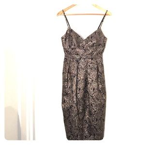 Silver and Midnight Blue Brocade Holiday Dress